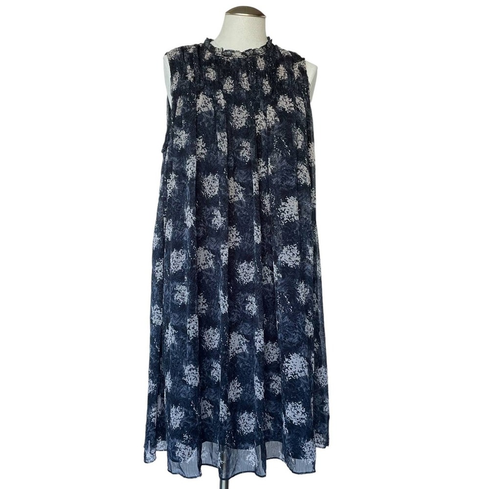 Joie Women's Baltic Print Dress L Smocked Ruffle Neck Sleeveless Knee‎ Length